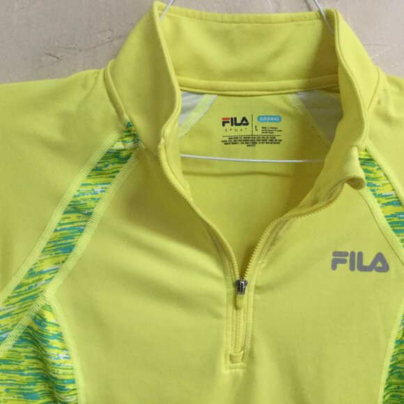 FILA Women L Pullover Athletic Performance Running 1/4 Zip Layered Yellow Green - Picture 6 of 7